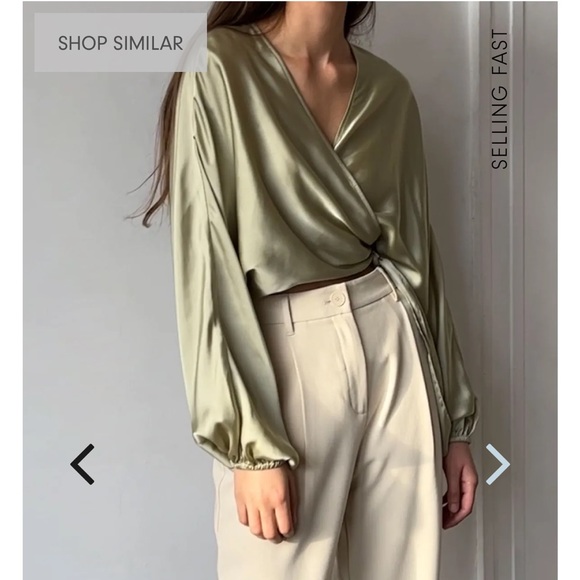 Oak + Fort silk wrap blouse in light green 🍐 - Picture 5 of 5